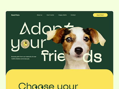 Landing page — pets adopt adopt branding design dog illustration landing logo pet pets ui uiux web webdesign