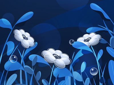 Summer time 2d art blue bubble design flat flowers illustration illustrator logo minimal nature night ui vector