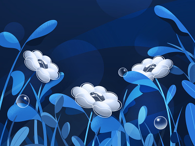 Summer time 2d art blue bubble design flat flowers illustration illustrator logo minimal nature night ui vector