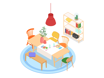 Dining room 2d colorful colors contemporary design dining dinner flatdesign graphic design illustration illustrator interior isometric isometrics modern room vector