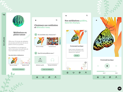 Meditation app | Nature immersion app app design application butterfly design digital illustration figma graphic design layout layout design meditate meditation meditation app minimal mobile app mobile app design mobile ui ui web zen