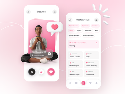 Dating App 2022 3d app branding color dating design gradient illustration interface mobile pink relationships typography ui ux vector