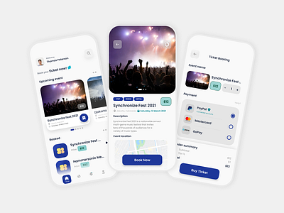 Event Ticket Book App booking concert design festival festivals mobile app mobile ui music ticket app ticket booking ui uidesign uiux ux