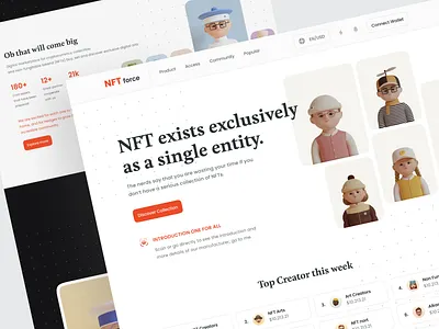 NFT Force - Landing Page blockchain crypto cryptocurrency dashboard design graphic design marketplace nft nft collection nftart token ui uiux web web design website
