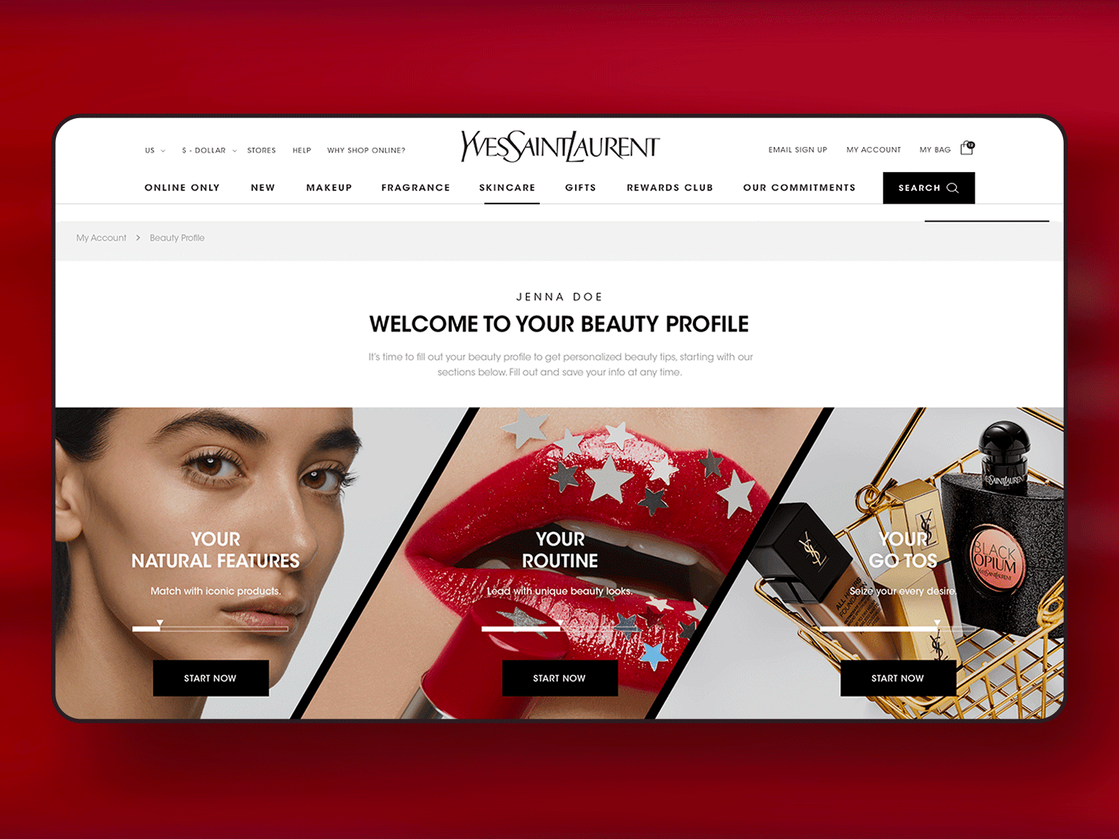 Beauty profile test for YSL Beauty members branding design ui webdesign website