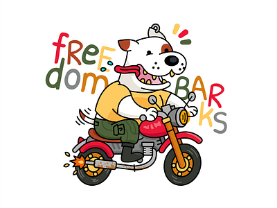 Freedom Barks Funny Dog Mascot animal badge cartoon character dog flat funny harley davidson illustration label logo mascot motorbike motorcyle pitbull retro sticker t shirt vector vintage