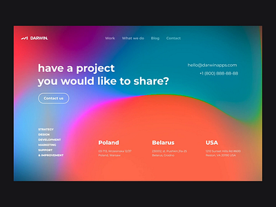 Darwin — Contact Us agancy background clean color contact us gradient hologram minimal productdesign smooth ui ux
