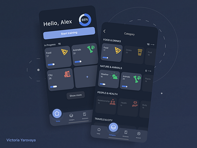 Dark Mode| English app| Learning App app design concept dark mode dark theme dark ui design english englishlanguage figma learning learning app mobile app mobile ui ui