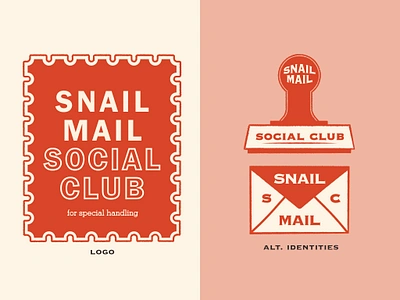 Snail Mail Social Club Identity brand identity branding business card club club card community envelope letter mail mailer post office postage retro social club stamp typography vintage brand vintage design vintage logo wes anderson