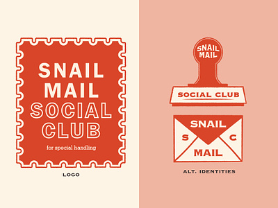 Snail Mail Social Club Identity business card club club card community envelope female designer letter letters los angeles mail mailer post post office postage red and pink retro social social club stamp vintage design
