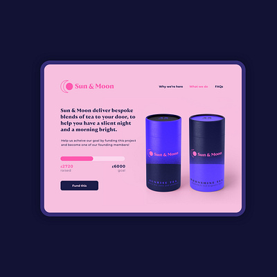 032 #DailyUI Crowdfunding Page branding crowdfunding crowdfunding page dailyui dailyui032 dailyuichallenge design ipad pro landingpage microsite moon pink sun tea ui ui design ux website