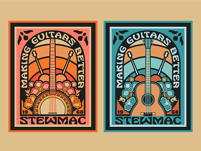 Stewmac Guitar Posters 70s 70s poster design guitar illustration poster retro poster vector