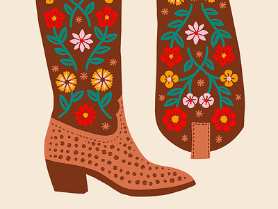 Cowgirl Boots boots cowboy cowgirl embroidery floral flowers illustration ostrich skin pattern poster print retro shoes southern southwestern texan texas vintage western