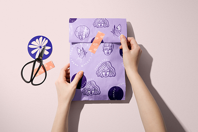 Woman's Day Themed Packaging x NoIssue challenge creatsy doodles giftwrap icons mockup noissue packaging packaging mockup pattern purple stickers washi tape woman woman illustration women in illustration womens day