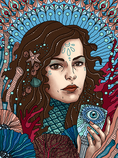 Queen of cups character design digital art digital illustration digitalart drawing girl girl illustration illustration mermaid procreateapp queen tarot tarot card