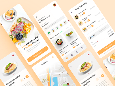 Vegan Food Delivery Mobile Apps 🍲 #1 app clean delivery app diet driver app food food app health minimalist mobile app orange order service simple simplicity ui uiux vegan vegan food vegetables