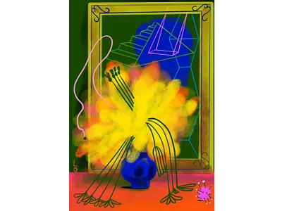 Still life 2d blue botanical character design flower illustration loretaisac minimalist stilllife