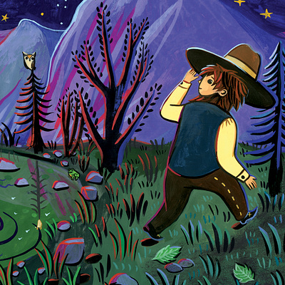 Little Muir's Night hand painted hiker hiking illustration kids art kids book kids books artist kids illustration nature nature art nature illustration picture book picture books yosemite