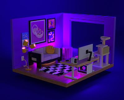 RGB Lights 3d illustration 3d rendering apartment battlestation bedroom cinema 4d computer couch furniture home house interior interior design living room midcentury pc pc gaming sofa video games