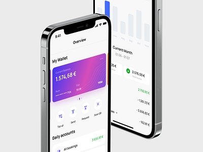 Finances Tracker - Mobile App account application bank bank card credit card euro finance history interface light ui mobile mobile app money overview payment tracker transactions ui ux wallet