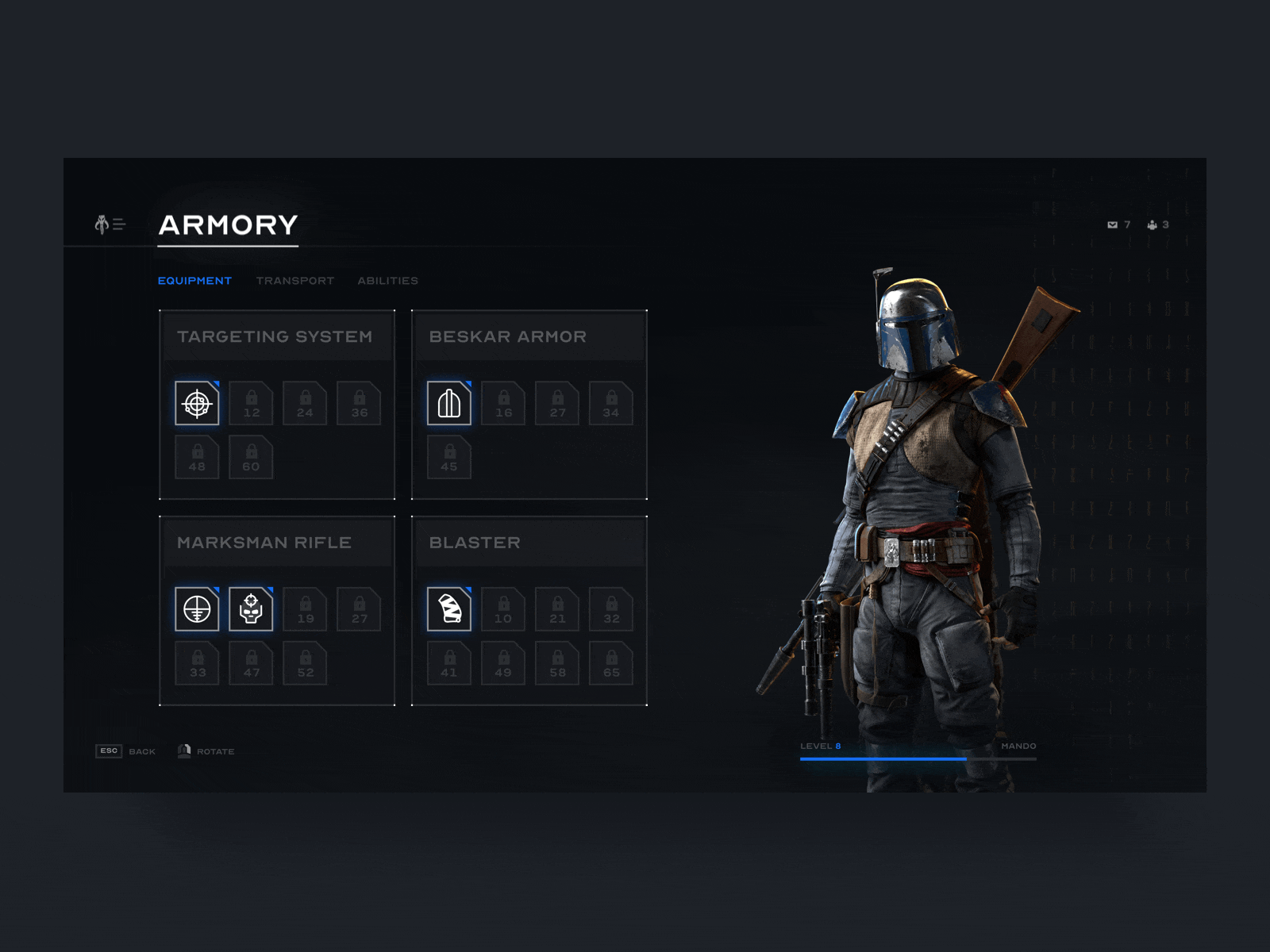 Mandalorian Video Game Interface animation dailyui design dota epic esports game gameplay icons mandalorian menu ui principle sketch starwars steam streamer twitch ux video game