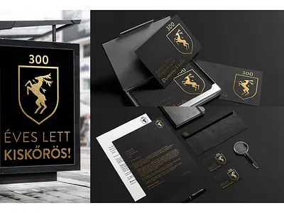 300 years anniversary animal branding business card deer design gold letter logo poster vector
