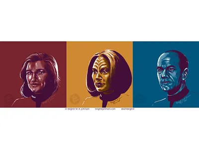 Star Trek: Voyager portraits art captain janeway digital art digital illustration fan art fanart illustration kate mulgrew limited colour palette limited colours portrait robert picardo roxann dawson star trek star trek art star trek voyager startrek the doctor trekkie