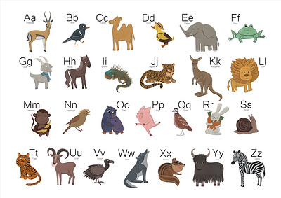 ANIMALS ALPHABET art artist illustration ui алфавит английский детскаяиллюстрация животные иллюстрация иллюстрация с животными обучение обучение для детей