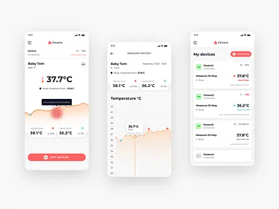 Fevero App clean dashboad data data visualization list list view mobile mobile app temperature thermometer