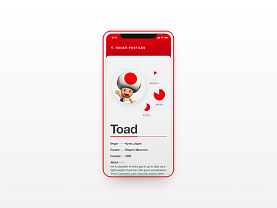 Toad app app profile app ui helvetica helvetica neue inspiration mario bros mario kart mobile app mobile ui neumorphic neumorphism nintendo profile red toad toadstool ui video game videogame