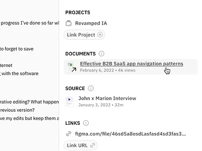 Document Side Panel - Internal Link Hover details dialog document editor figma hover hover effect links minimal pane saas side panel text editor ui web