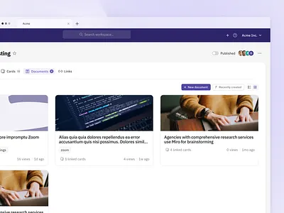 Document Listing - Card Grid card card list cards collaboration documents figma grid view list metadata minimal projects purple saas tabs ui violet web