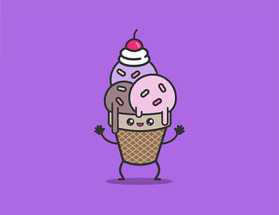 Mr. Ice Cream 2d cherry clean concept cone design fast food fast food menu fastfood flat happy ice cream cone icecream illustration illustrator logo minimal purple vector