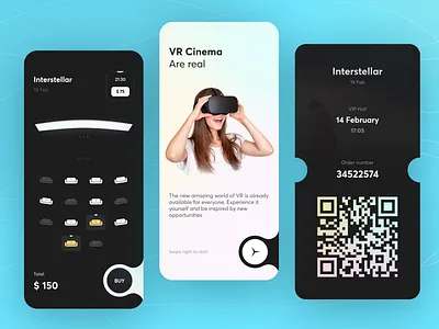 Cinema Booking Tickets app booking bookings creative films inspiration interface mobile movies onboarding ticket ui ux vr