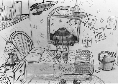 Sketch aliens bedroom characterdesign concept art girl illustration sketch