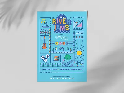 Jax River Jams Poster concert concert poster concerts in the park design gig poster guitar icon icons illustration music park poster poster design river thin line vector