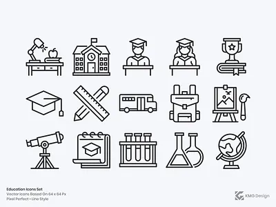 Education Icons back to school branding college design education icon a day icon app icon bundle icon set illustration line minimalist outline school app science study ui univesity vector vectorart