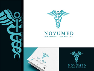 Novumed Logo business caduceus company design flat health identity identity branding logo medical medicine vector