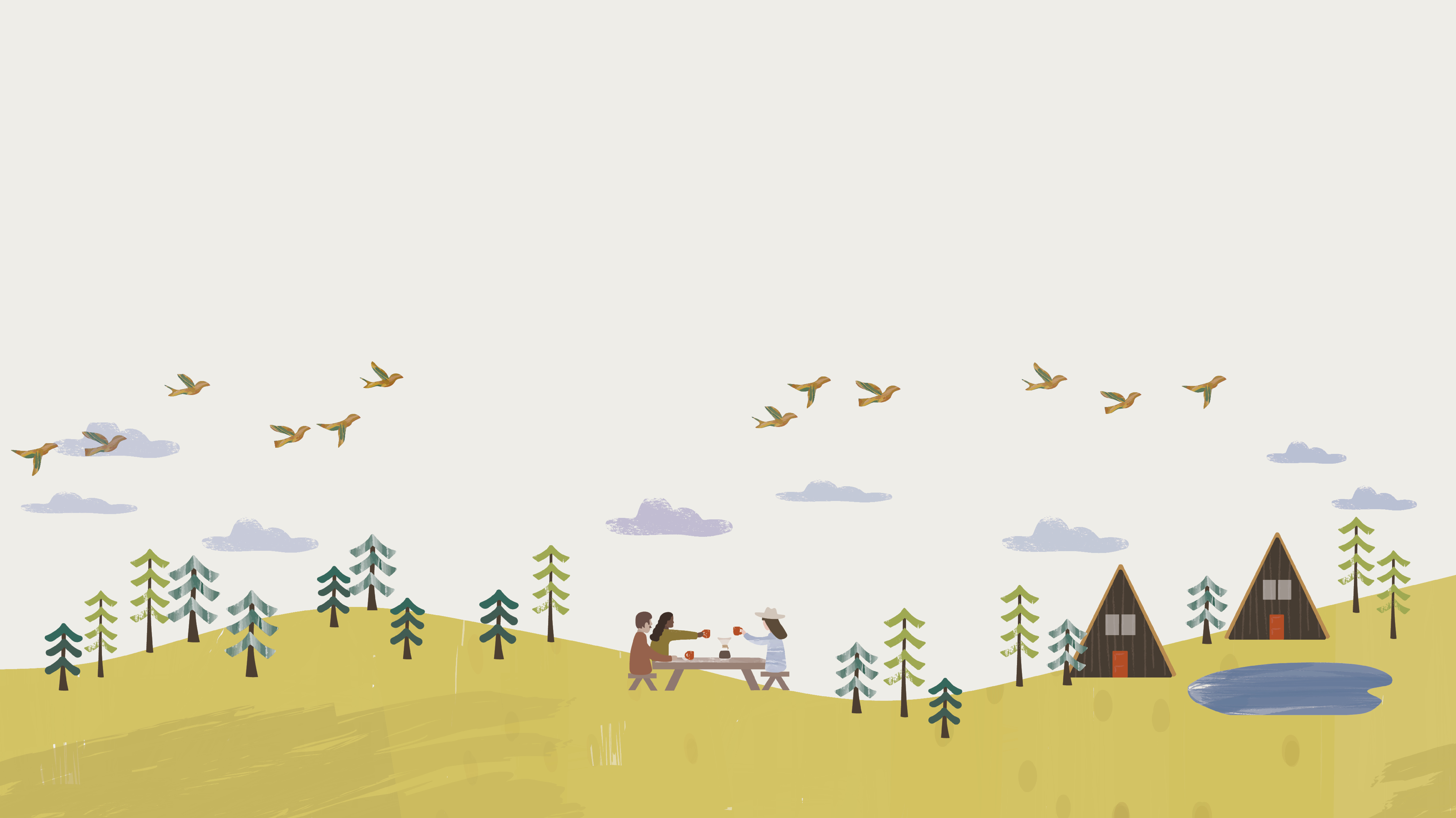 Happy Campers Wallpaper aframe camp campcoffee campers camping chemex coffee community getoutside nature outside park peaceful retreat scenery wallpaper