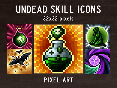 Free Undead Skill Pixel Art Icons 2d art asset assets fantasy game gamedev icon icons indie pixel pixelart pixelated psd rpg set sets skill skills undead