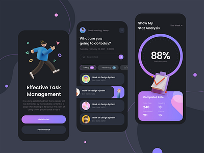 Task Management App 3d app app design dark dark mode dark ui design gradient gradients mobile trending trends trendy ui ux ux ui