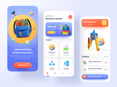 Online Education App 2021 trend app design app ui colorful education education app learning app learning platform online class online course online learning popular school app study app training uiux user interface