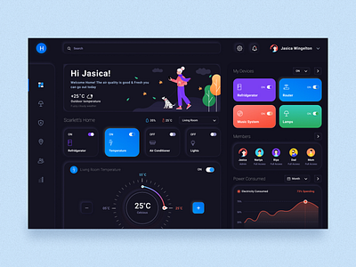 Smart Home Management App Dashboard app app design app ui design branding dark ui dashboard design illustration logo minimal smart home smarthome dashboard ui ux