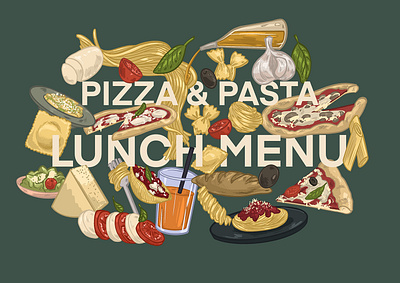 Pasta Pizza Lunch Menu Illustration branding colorful art food illustration food logo icon illustration menu card menu design pizza menu restaurant typography