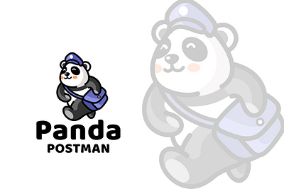 Panda Postman Cute Logo Template animals