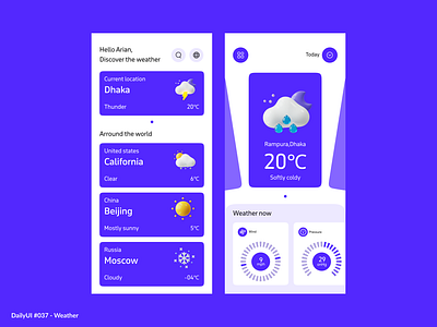 Weather App 037 app application dailyui dailyui037 design illustration minimal purple simple ui ux weather