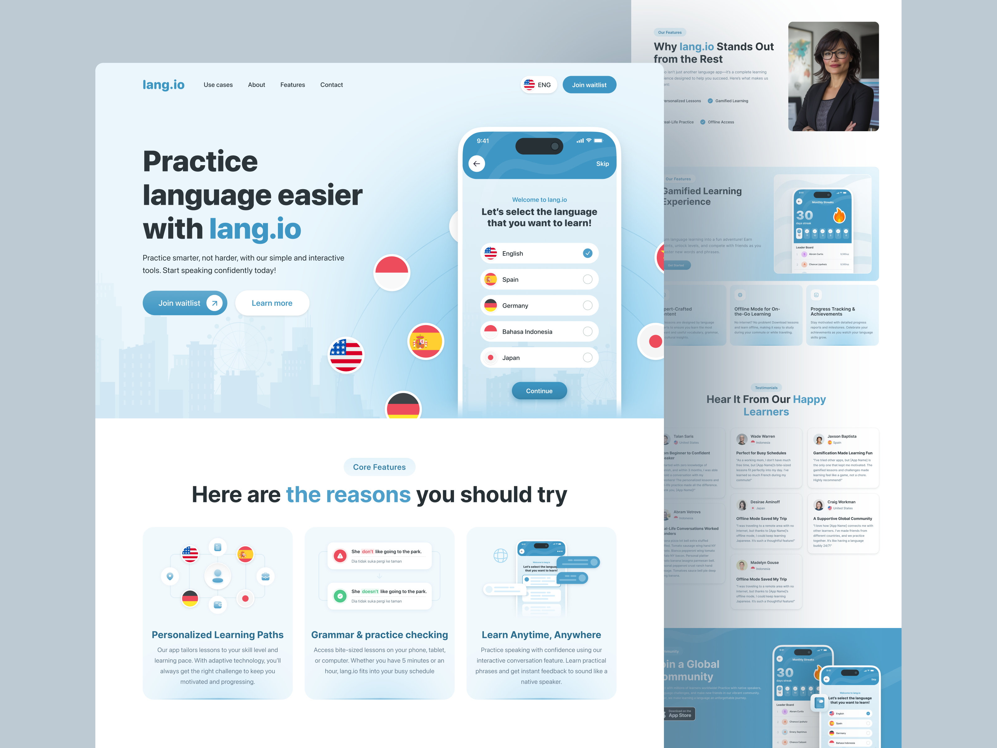 Language Learning Website course design landing page language learning salung spark pixel ui ui design ui ux web design website
