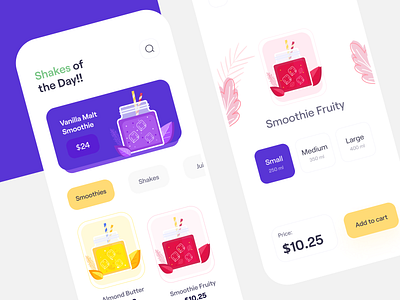 🍹Order your smoothies animation app app design branding buy sell claw design ecommerce app food delivery app home delivery illustration inspiration logo mobile app smoothie app ui ux wahab wstyle