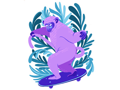 Skater monkey animal character color drawing illustration monkey plants procreate skate skateboard