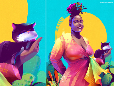 Untitled african lady cat catlover character design editorial illustration freelance illustrator girl illustration illustrator procreate samji illustrator